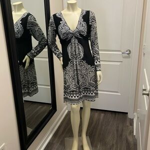 INC international concepts Macy’s long sleeve, black & white printed dress